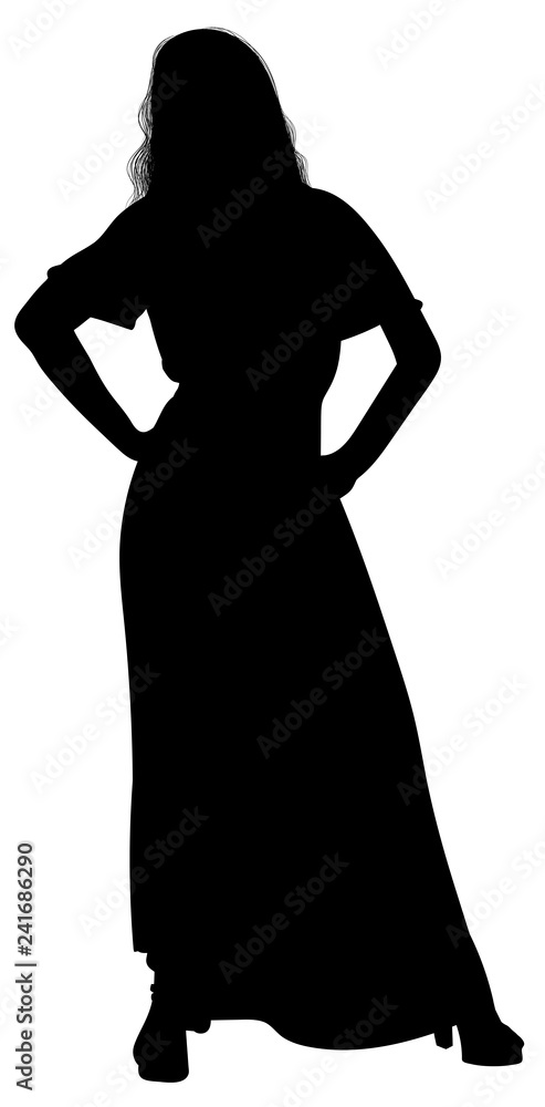 Silhouette of a girl in a long dress Silhouette of a girl in a long dress