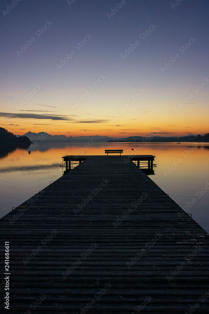 sunset at lake Wallersee, Salzburg, Austria