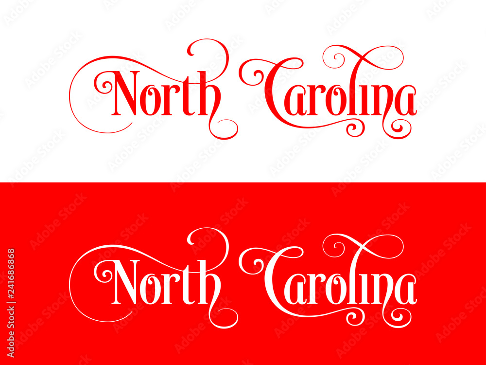 Typography of The USA North Carolina States Handwritten Illustration on ...