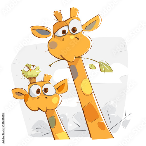 Mother Giraffe and Her Baby