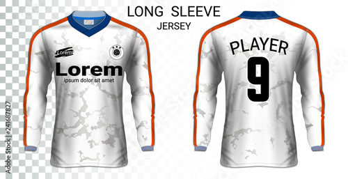 Long sleeve soccer jerseys, T-Shirt sport mockup template, Realistic graphic design for Football Uniform, Goalkeeper, Motocross, Unisex Cycling, etc, Easily to change logo, name, color in your styles.