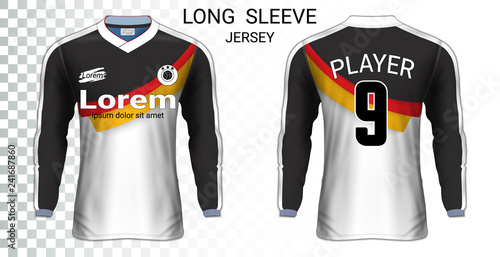 Long sleeve soccer jerseys, T-Shirt sport mockup template, Realistic graphic design for Football Uniform, Goalkeeper, Motocross, Unisex Cycling, etc, Easily to change logo, name, color in your styles.