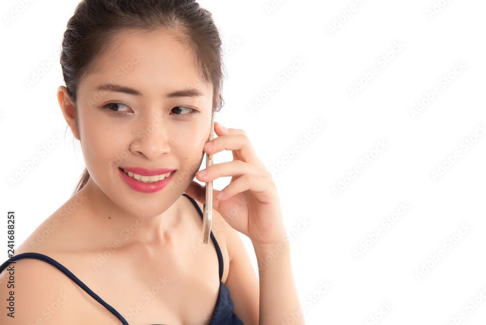 Asia woman with a smartphone isolated on white background. Free from copy space. Asia woman with a smartphone isolated on white background. Free from copy space.