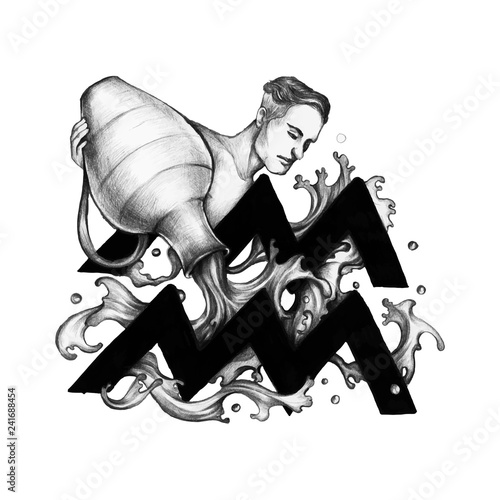Hand drawn horoscope symbol of Aquarius illustration