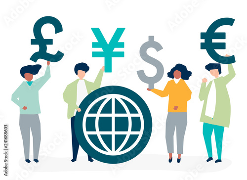 People carrying different currency sign