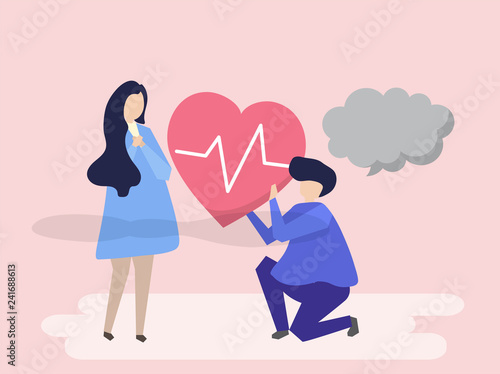Guy holding a beating heart for a woman illustration © Rawpixel.com