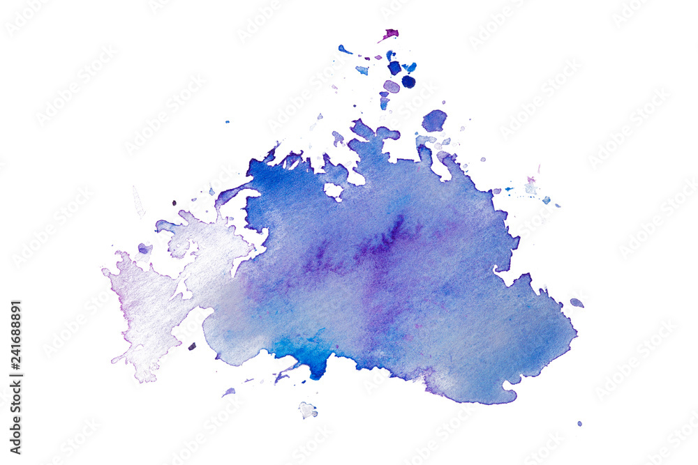 Obraz premium Blue watercolor stain, on white background isolated. Hand-drawn blot on white background isolated.