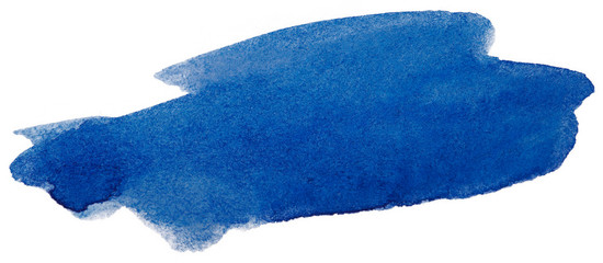 Blue watercolor stain, on white background isolated. Hand-drawn blot on white background isolated.
