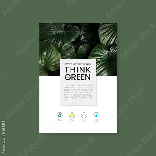 Think green environmental conservation brochure vector