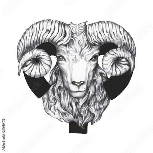 Hand drawn horoscope symbol of Aries illustration