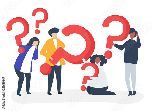 Group of people holding question mark icons