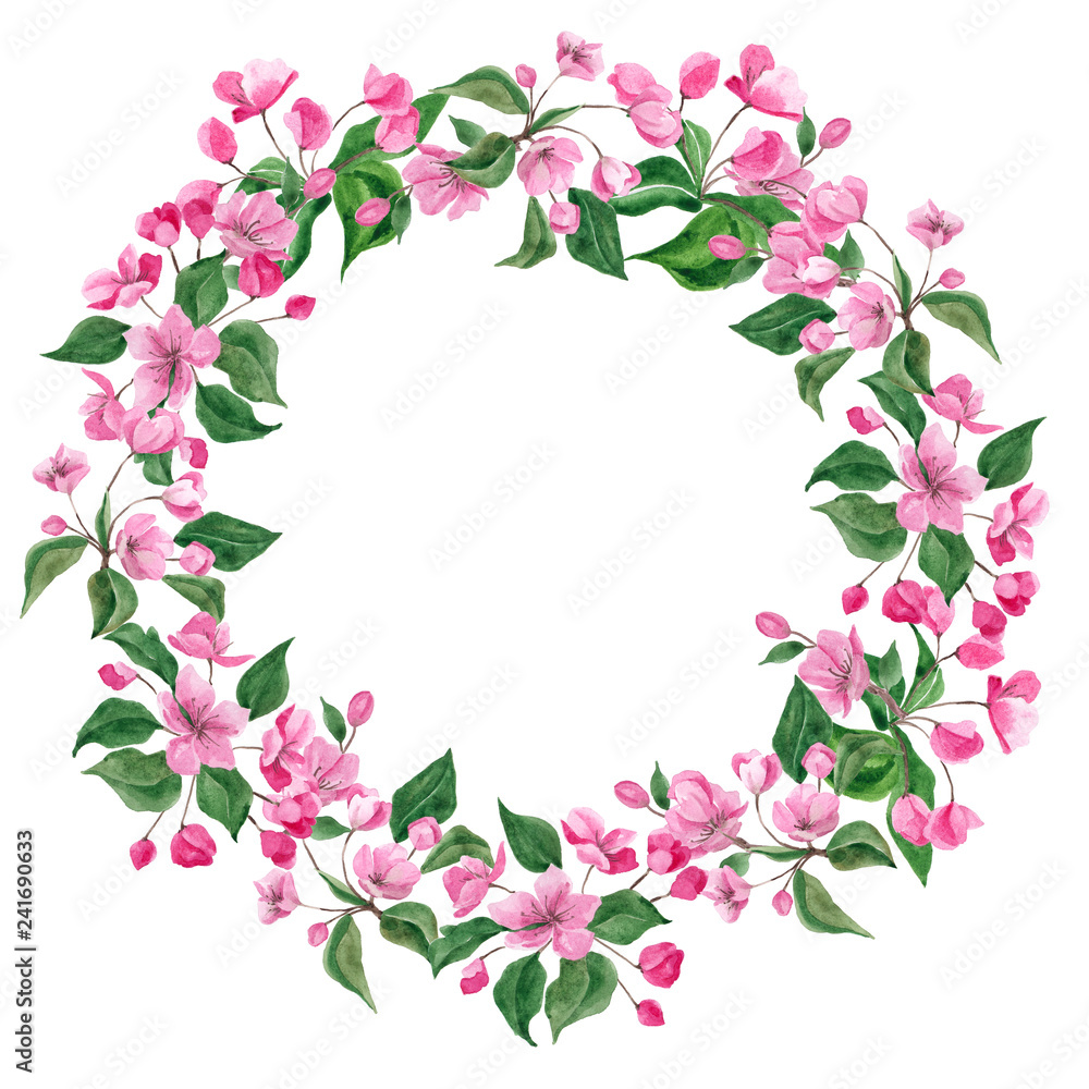 Frame with watercolor cherry flowers Frame with watercolor cherry flowers