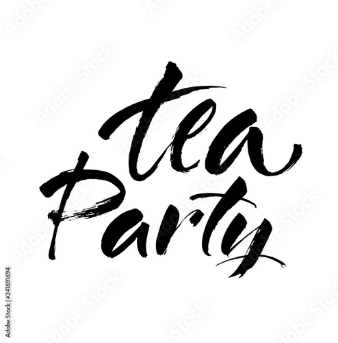 Tea Party logo hand drawn ink brush lettering. Modern brush calligraphy. Isolated on white background. Vector
