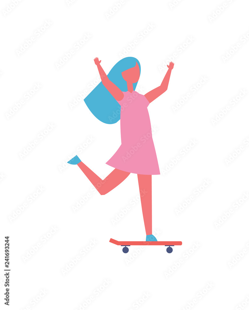 Girl Riding on Skateboard in Park Cartoon Icon