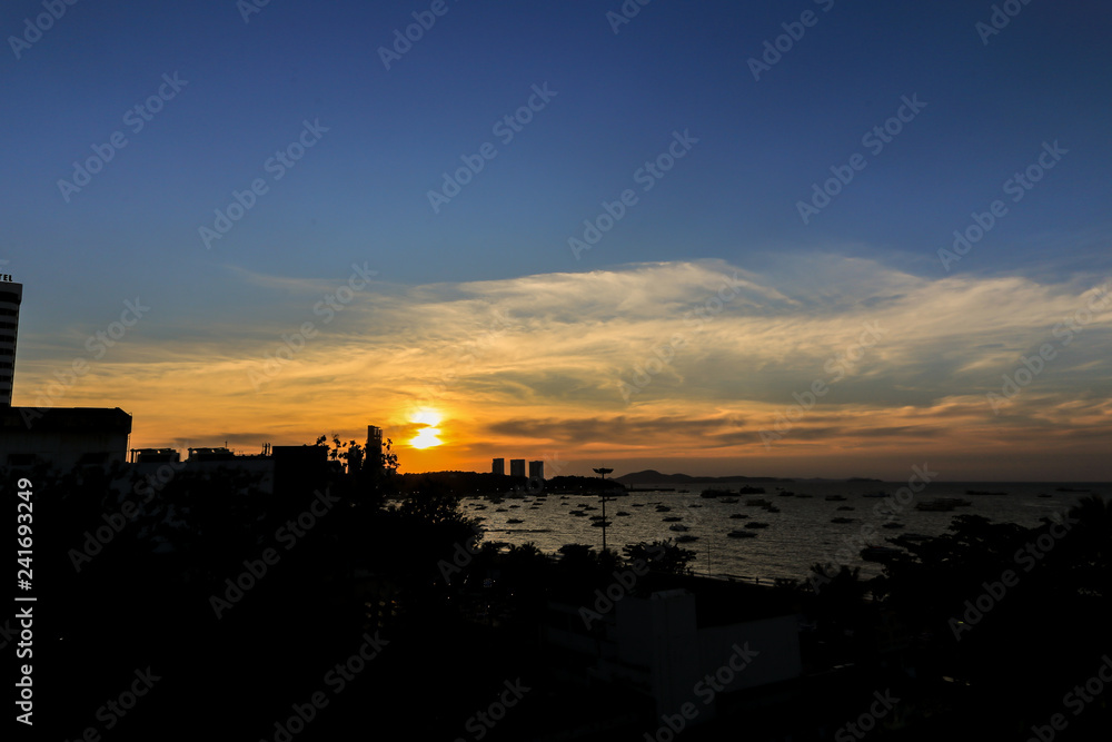 Siluette Pattaya Beach Chon Buri after sunset