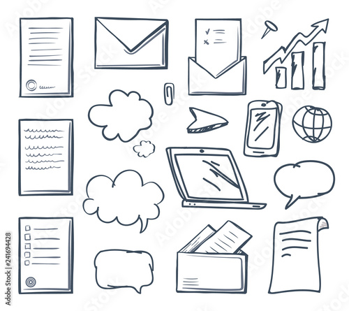 Office Paper Laptop Screen and Phone Set Vector