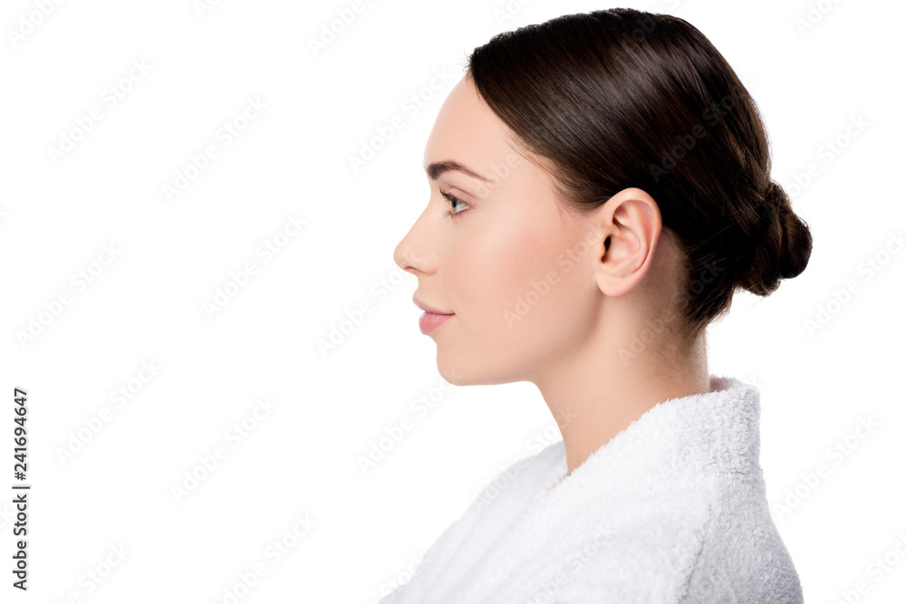 beautiful woman in bathrobe isolated on white beautiful woman in bathrobe isolated on white