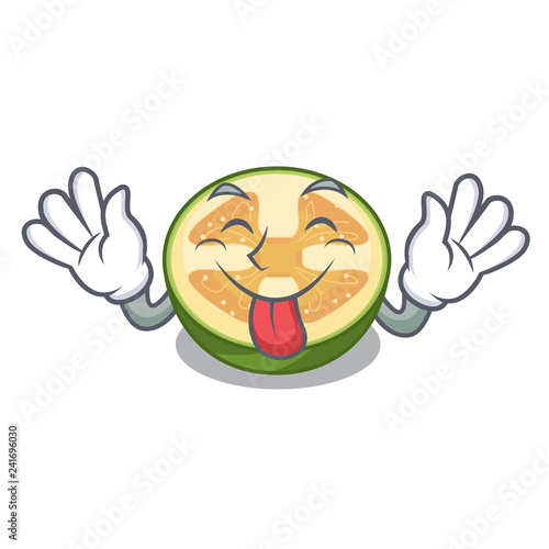 Tongue out fruit feijoa isolated on the mascot