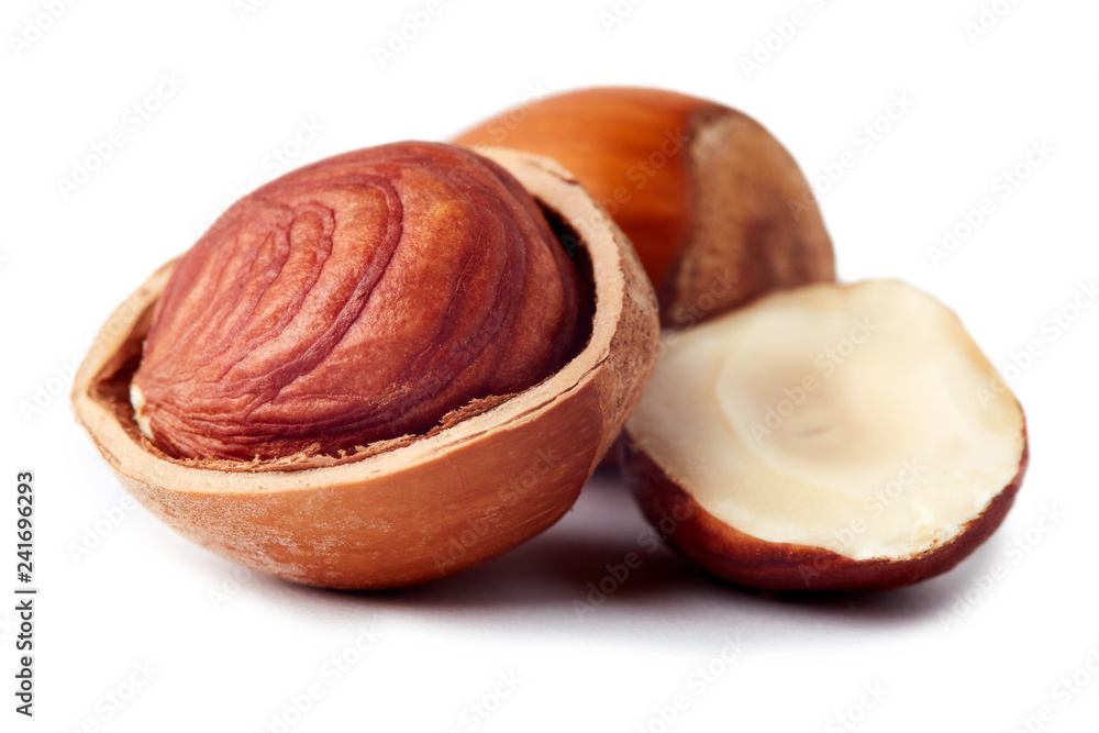 Fresh ripe organic hazelnuts (filbert) isolated on white background Fresh ripe organic hazelnuts (filbert) isolated on white background