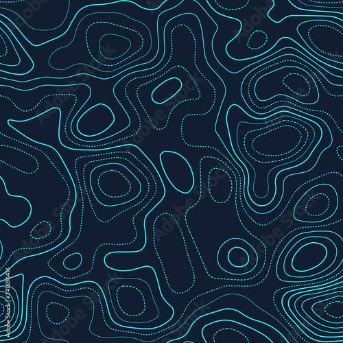 Amazing topography. Actual topography map. Futuristic seamless design, ecstatic tileable isolines pattern. Vector illustration.