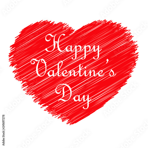 Logotipo con texto Happy Valentine's Day en espacio negativo en corazón con garabatos en color rojo