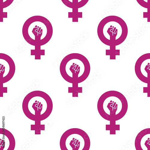 Icono plano patrón con símbolo feminista en color morado