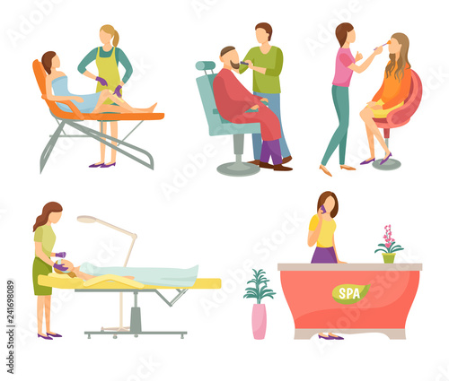 Spa Salon Visagiste and Barber Icons Set Vector