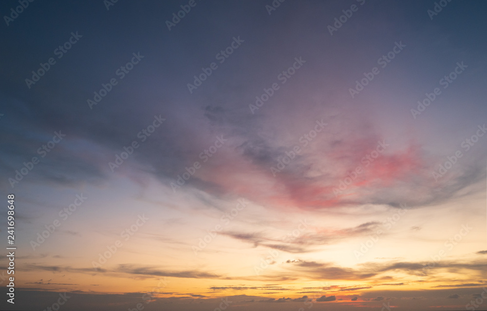 Abstract Colorful sky with sunset view in the evening or sunrise and clouds background in the morning in nature concept.