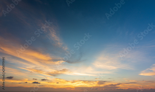 Abstract Colorful sky with sunset view in the evening or sunrise and clouds background in the morning in nature concept.