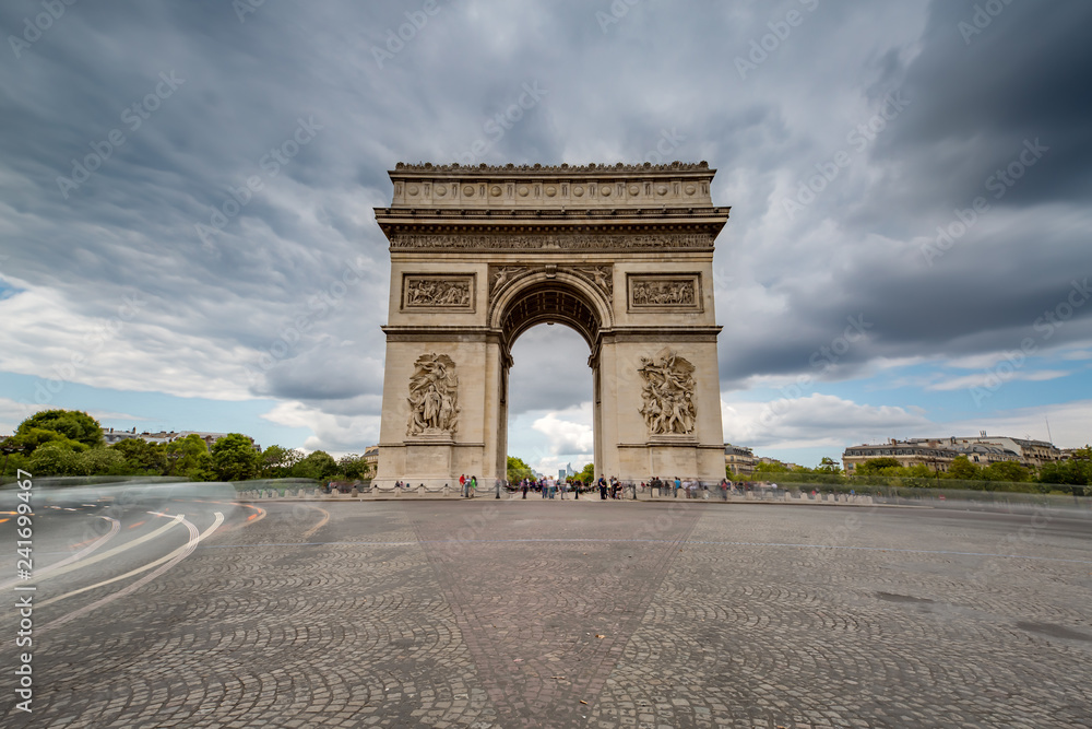 Dark Clouds coming over the Arc de Triomphe in Paris, France
