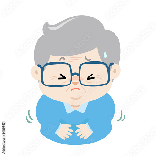 Grandpa having stomach ache cartoon vector.