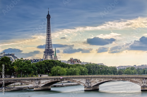 The Eiffel Tower and the Seine in Paris, France