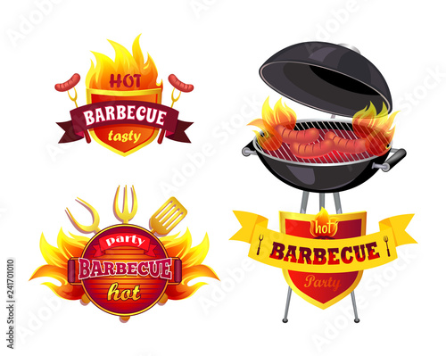 Hot BBQ Barbecue Tasty Set Vector Illustration