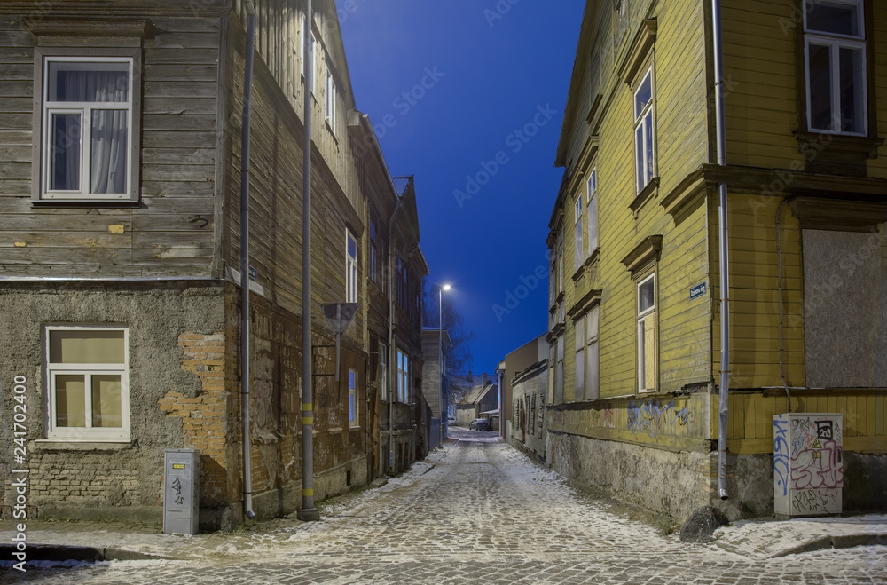 View to the old street in night.