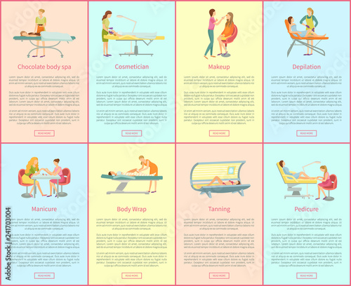 Chocolate Spa and Cosmetician Posters Set Vector