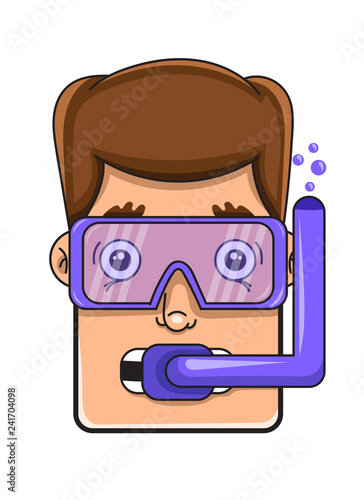 portrait of a young man in a diving mask, vector illustration