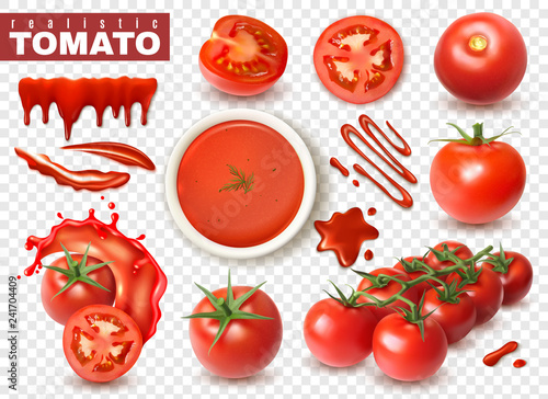 Realistic Tomato Transparent Set