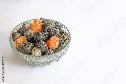 Dried Plum Salted, Salted Plum in a glass bowl.