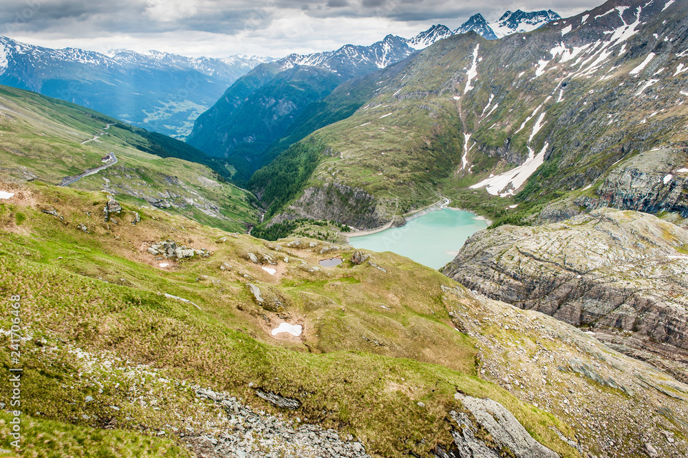 View at the Pasterze Glacier and Grossglockener Mountain. The Grossglockner mountain is the highest in Austria.