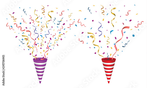 Vector confetti. Festive illustration. Party popper isolated on white background.