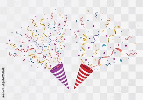 Vector confetti. Festive illustration. Party popper isolated on white background.