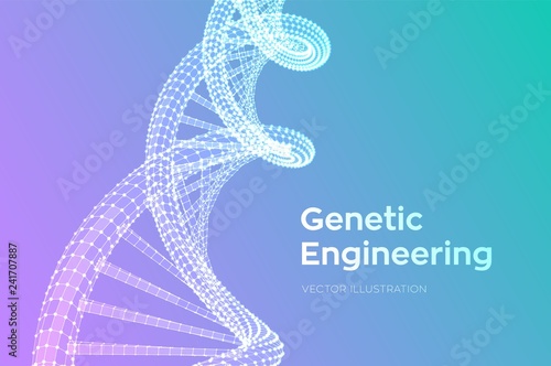 DNA sequence. Wireframe DNA molecules structure mesh. DNA code editable template. Science and Technology concept. Vector illustration.