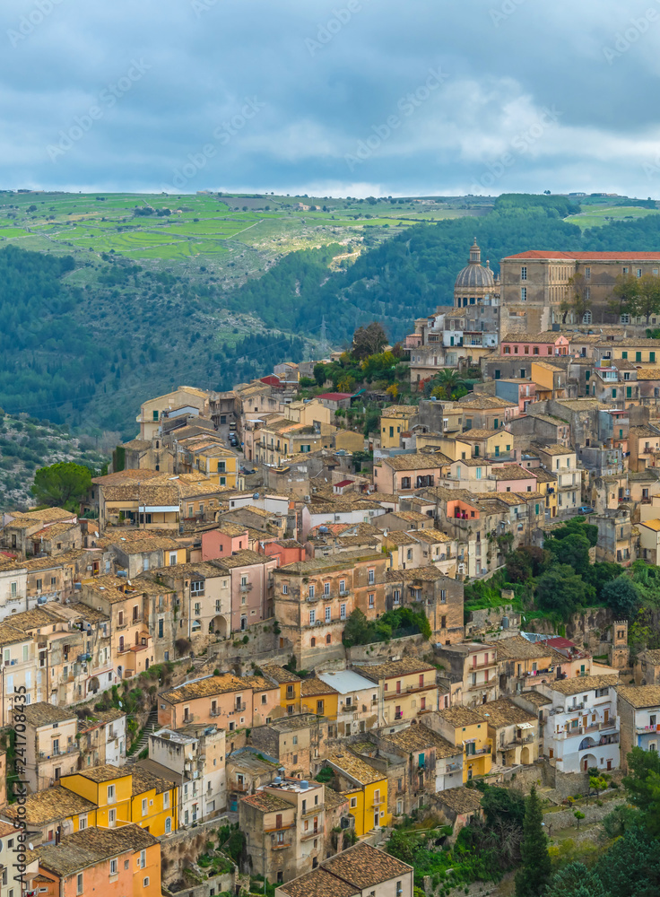 Ancient baroque town Ragusa from above, Sicily, Italy