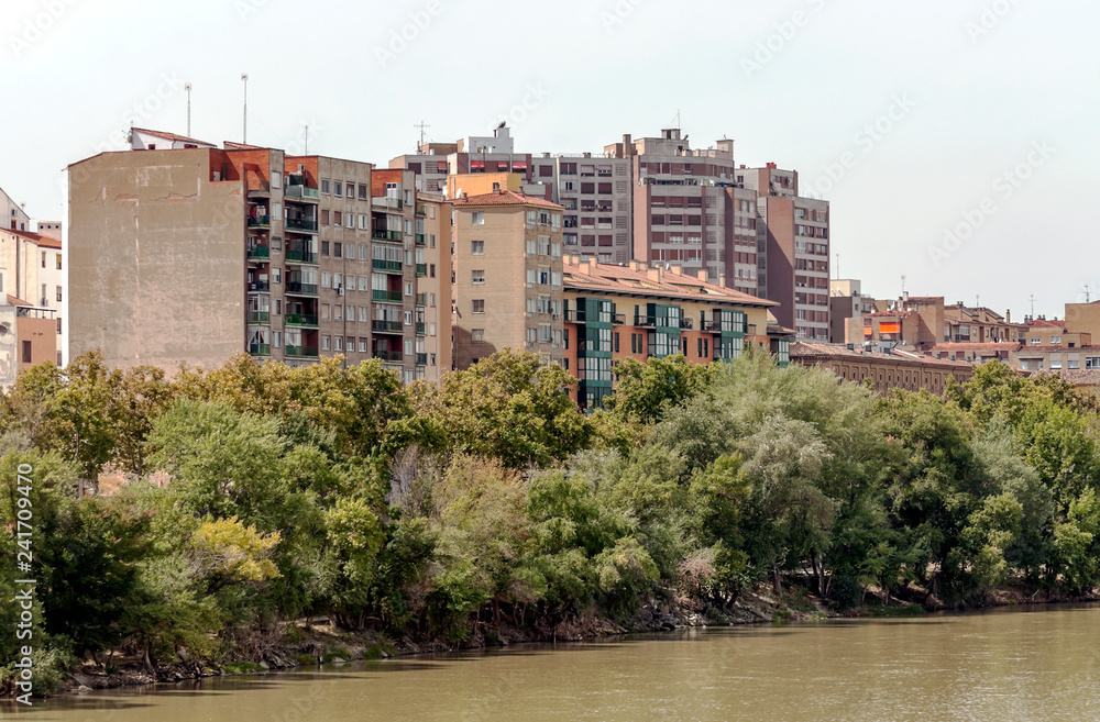 Ebro River in Zaragoza with buildings on one side