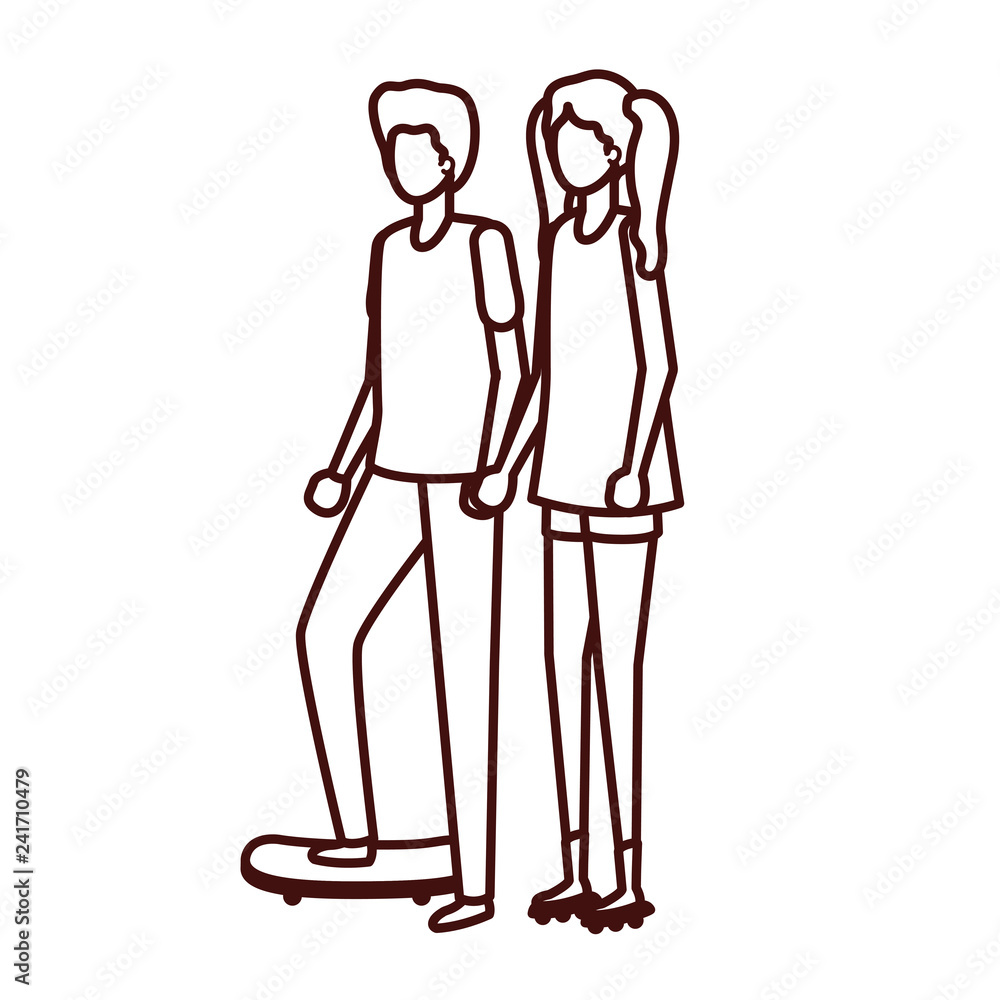 young couple with skateboard avatar character young couple with skateboard avatar character