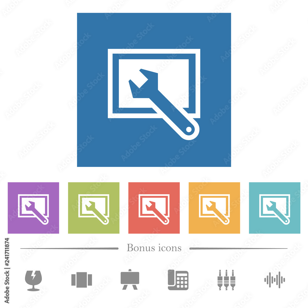Screen settings flat white icons in square backgrounds Screen settings flat white icons in square backgrounds