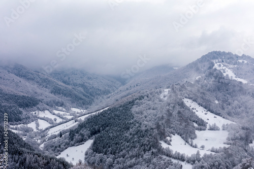 Landscape shot of mountains and forests in winter time © czamfir