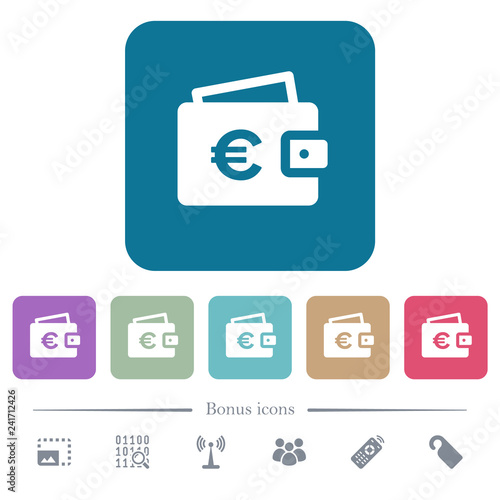 Euro wallet flat icons on color rounded square backgrounds © botond1977