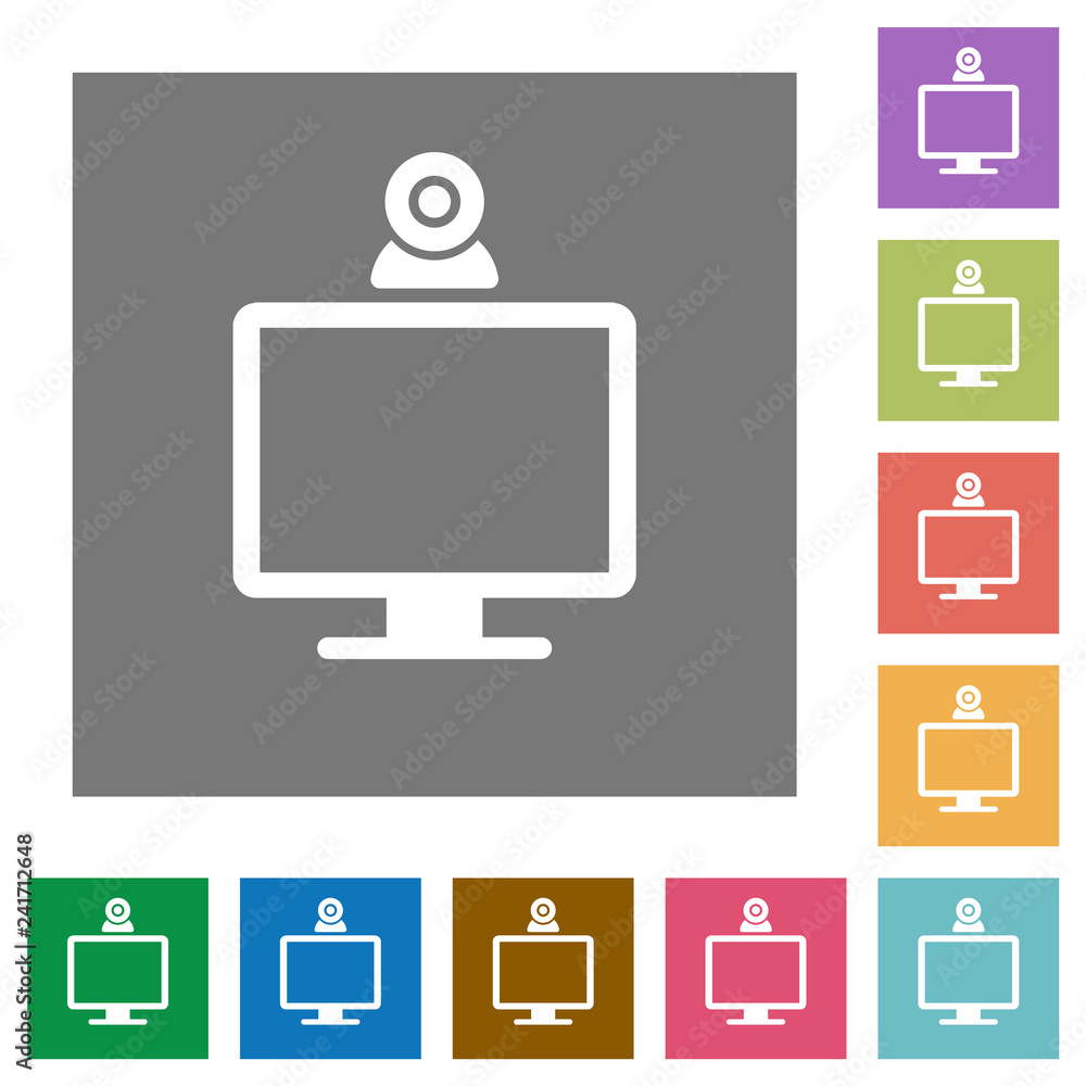 Monitor with webcam square flat icons Monitor with webcam square flat icons