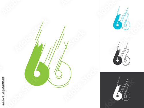 Initial Number 66 Logotype Line Sketch Concept in Vector. Modern Style Number Logo Designs Elements in Blue and Green Color. Number 66 Inside This Designs Elements. photo